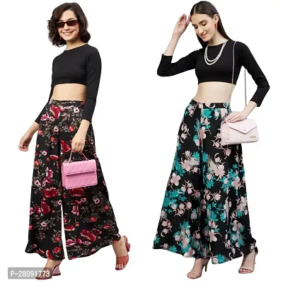 Multi Coloured Floral Printed Assorted Palazzo Pants for Women (Pack of 2)-thumb0