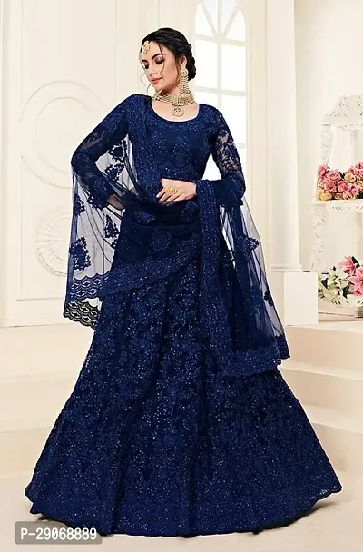 Stylish Blue Net Embroidered Lehenga Choli Set For Women-thumb0