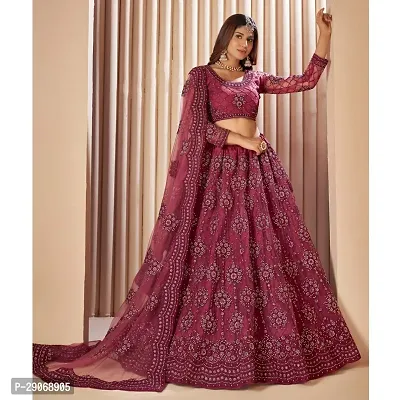 Stylish Purple Net Embroidered Lehenga Choli Set For Women