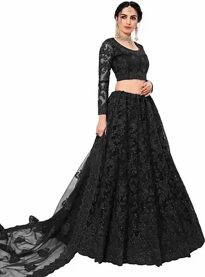 Stylish Net Embroidered Semi Stitched Lehenga Choli Set