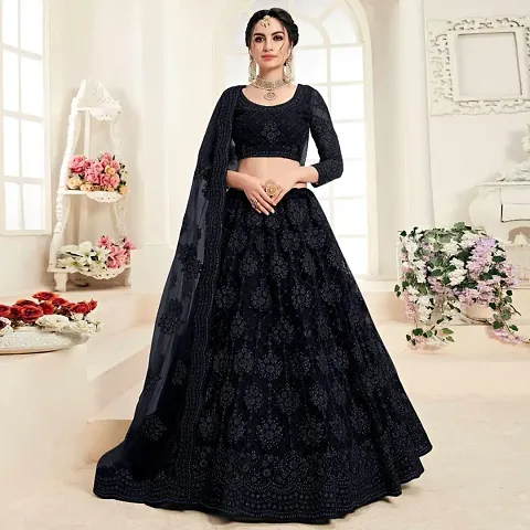 Stylish Net Embroidered Semi Stitched Lehenga Choli Set