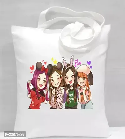 Stylish White Fabric Printed Tote Bag For Women