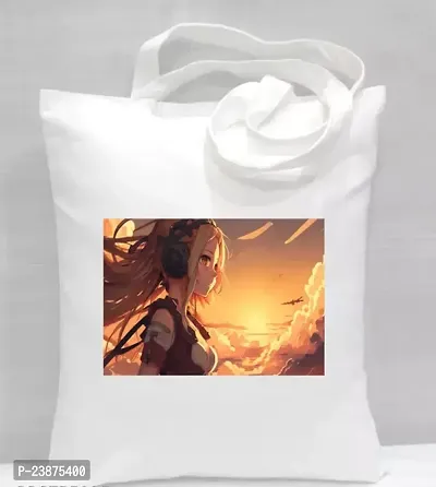 Stylish White Fabric Printed Tote Bag For Women-thumb0