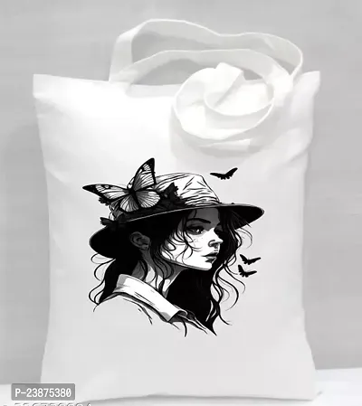 Stylish White Fabric Printed Tote Bag For Women