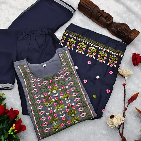 Rayon Embroidery kurti palazzo and dupatta Set