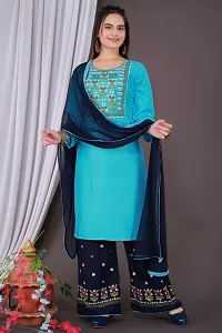 Turquoise Rayon Embroidered Kurtas For Women-thumb1