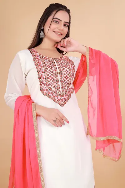 Stylish Georgette Embroidered Kurta Sharara Dupatta Set