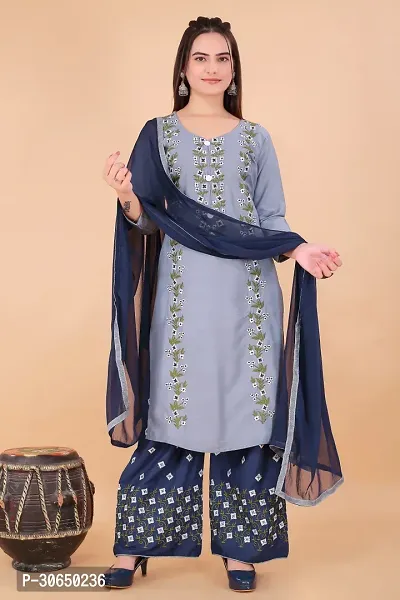 Embroidery Kurta Palazzo and Dupatta Set-thumb0