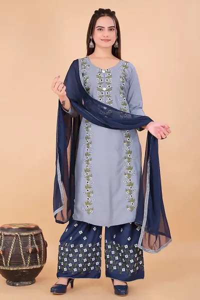 Embroidery kurta palazzo and dupatta