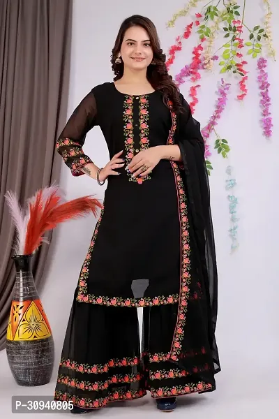 Embroidery Kurti Palazzo with Dupatta-thumb0