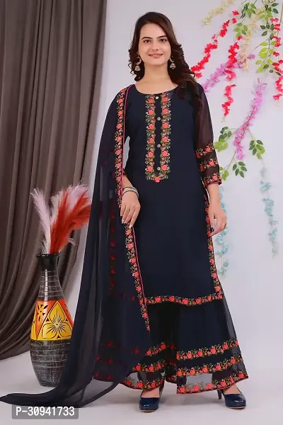 Embroidery Kurti Palazzo with Dupatta-thumb0