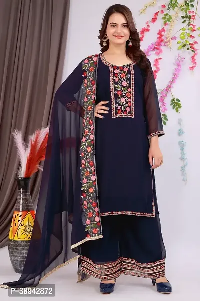 Embroidery Kurti Palazzo with Dupatta-thumb0