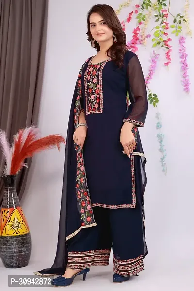 Embroidery Kurti Palazzo with Dupatta-thumb3