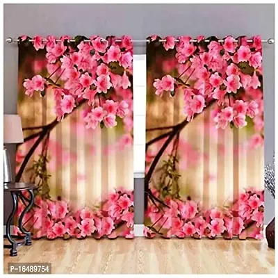 S26 3D Flower Digital Printed Polyester Fabric Curtains for Bed Room Kids Room Living Room Color Pink Window/Door/Long Door (D.N.292) (1, 4 x 5 Feet (Size ; 48 x 60 Inch) Window)