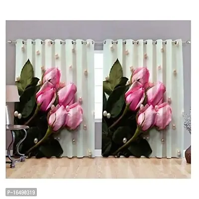 S26 3D Flower Digital Printed Polyester Fabric Curtains for Bed Room Kids Room Living Room Color Pink Window/Door/Long Door (D.N.83)