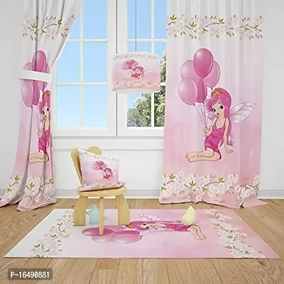 S26 3D Cartoon Digital Printed Polyester Fabric Curtains for Bed Room Kids Room Living Room Color Pink Window/Door/Long Door (D.N.419) (1, 4 x 5 Feet (Size ; 48 x 60 Inch) Window)-thumb0