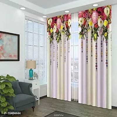 S26 3D Beautiful Flowers Digital Printed Polyester Fabric Curtains for Bed Room Kids Room Living Room Color Pink Window/Door/Long Door (D.N.305) (1, 4 x 5 Feet (Size ; 48 x 60 Inch) Window)-thumb0