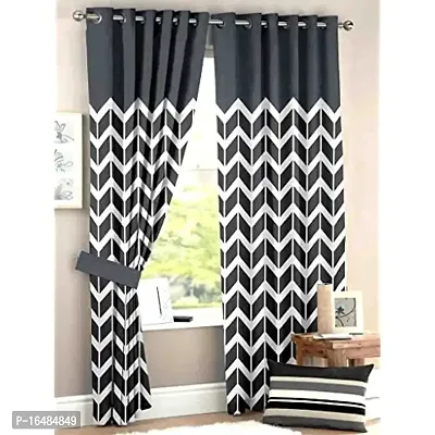 S26 3D Zig Zag Digital Printed Polyester Fabric Curtains for Bed Room Kids Room Living Room Color Black Window/Door/Long Door (D.N.79) (1, 4 x 5 Feet (Size ; 48 x 60 Inch) Window)