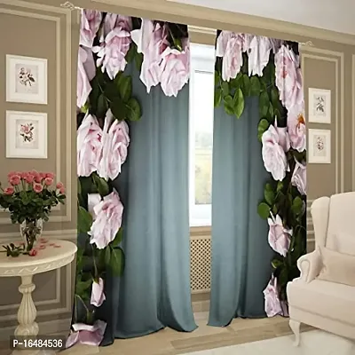 S26 3D Beautiful Flowers Digital Printed Polyester Fabric Curtains for Bed Room Kids Room Living Room Color Grey Window/Door/Long Door (D.N.318) (1, 4 x 5 Feet (Size ; 48 x 60 Inch) Window)