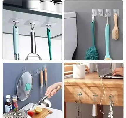 Self Adhesive Wall Hooks, Heavy Duty Sticky Hooks for Hanging, Waterproof Transparent Hooks for Wall, Wall Hangers for Hanging(pack of 8)-thumb3