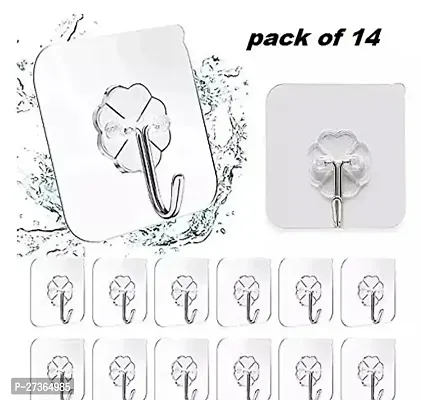 Self Adhesive Wall Hooks, Heavy Duty Sticky Hooks for Hanging, Waterproof Transparent Hooks for Wall, Wall Hangers for Hanging(pack of 14)-thumb0