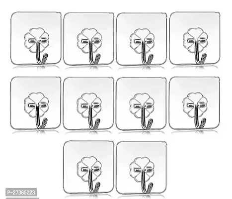 Self Adhesive Wall Hooks, Heavy Duty Sticky Hooks for Hanging, Waterproof Transparent Hooks for Wall, Wall Hangers for Hanging(pack of 10)-thumb0