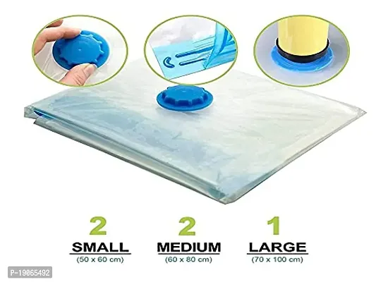 CHANCY Vacuum Storage Reusable Zip lock SPACE Saver Compression Bags For clothes- Vagitables etc. (Pack of 4 bags) 2 Small (40 cm x 60 cm), 2 Medium (50 cm x 70 cm)-thumb5