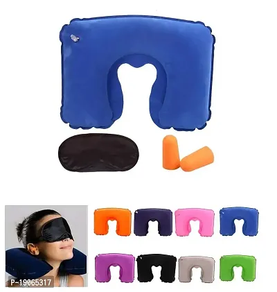 CHANCY (3 in 1) Eye MASK Silk, Super Smooth Sleep Mask with Adjustable Strap(Black), Ear Bud. and Neck Pillow to Support Your Head, Travel Kit Set (Multi Color) + Free Handsfree Pouch-thumb0