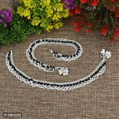 Indian Traditional Ethnic Fancy Silver Plated Black color Wedding stylish Anklet Pajeb Painjan Payal for Women  Girls-thumb3