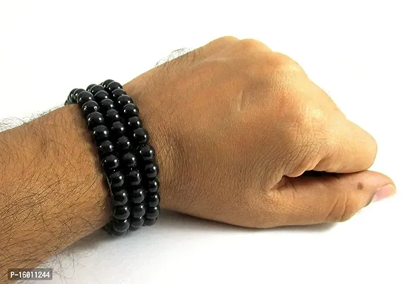 Maalgodam Black Glass Beads Mala Or Stretchable Bracelets for Men and Women-Pack of 2-thumb2