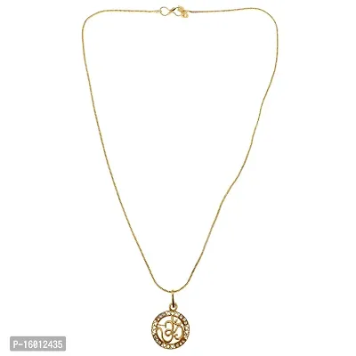 Maalgodam Designer Gold Plated OM Locket with 22 inches Brass Chain For Men's  Women's-thumb0