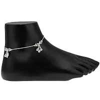 Women and Girls Silver Plated Metal Payal Anklets Indian Traditional Ethnic Fashion Foot Jewellery, Pack of 2 Pair-thumb1
