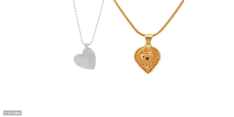 Stainless Steel Locket, Gold Plated Locket, Silver Heart Locket And Golden Heart Locket Pack of 2-thumb0