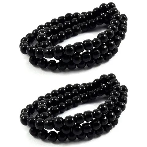 Maalgodam Black Glass Beads Mala Or Stretchable Bracelets for Men and Women-Pack of 2