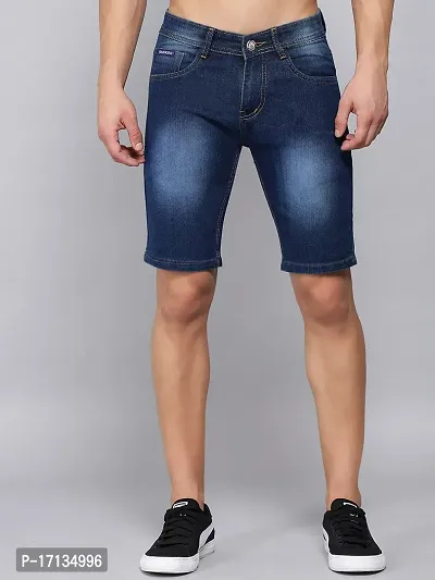 DAKWINS Stylish Blue Denim Dyed 3/4th Shorts For Men-thumb0