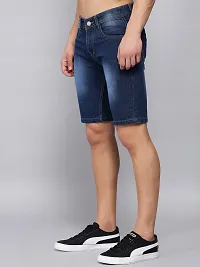 DAKWINS Stylish Blue Denim Dyed 3/4th Shorts For Men-thumb3