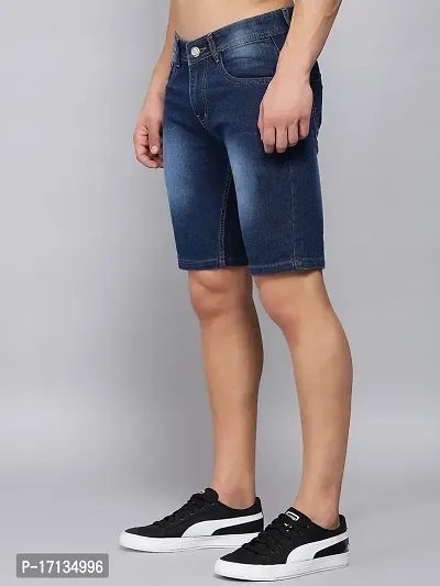 DAKWINS Stylish Blue Denim Dyed 3/4th Shorts For Men-thumb4