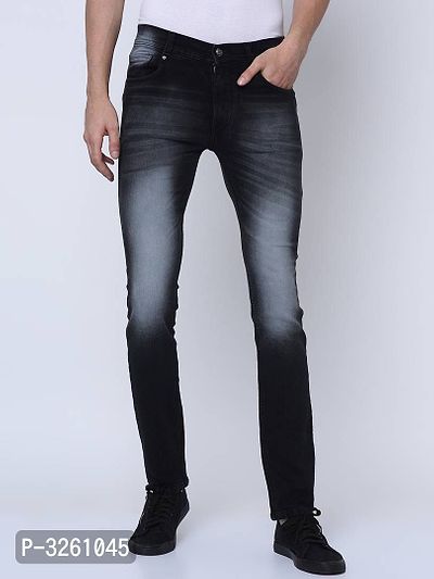 Men's Western Wear Grey Whisker Denim Low Rise Jeans-thumb0