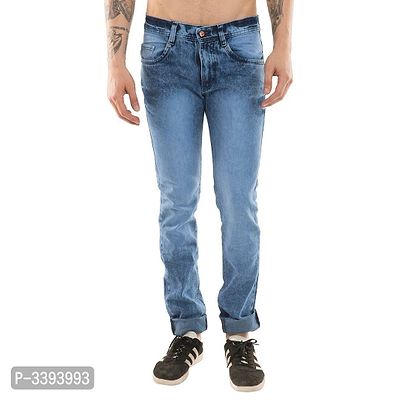 Men's Blue Denim Faded Slim Fit Jeans-thumb0