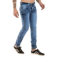 Men's Blue Denim Faded Slim Fit Jeans-thumb2