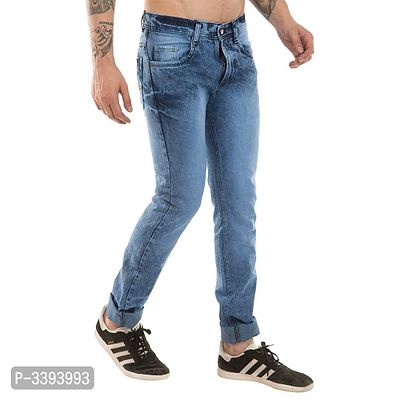 Men's Blue Denim Faded Slim Fit Jeans-thumb3