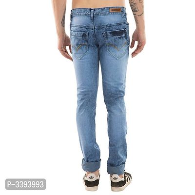 Men's Blue Denim Faded Slim Fit Jeans-thumb4