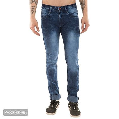 Men's Blue Denim Faded Slim Fit Jeans