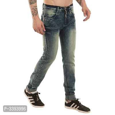 Men's Grey Denim Faded Slim Fit Jeans-thumb3