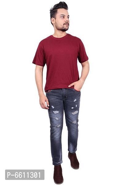 Stylish Grey Distressed Denim Cotton Strechable Jeans For Men-thumb3