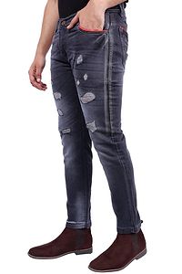 Stylish Grey Distressed Denim Cotton Strechable Jeans For Men-thumb1