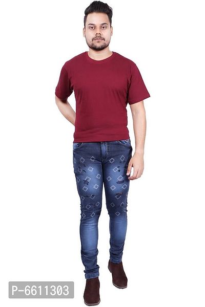 Stylish Blue Distressed Denim Cotton Strechable Jeans For Men-thumb3