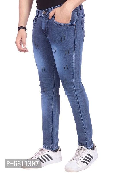 Stylish Blue Distressed Denim Cotton Strechable Jeans For Men-thumb3