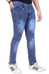 Stylish Blue Distressed Denim Cotton Strechable Jeans For Men-thumb1