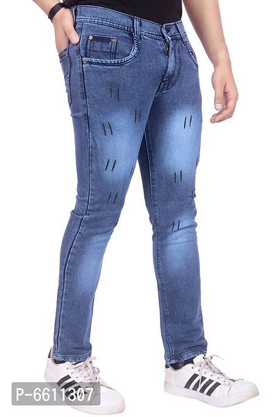 Stylish Blue Distressed Denim Cotton Strechable Jeans For Men-thumb2
